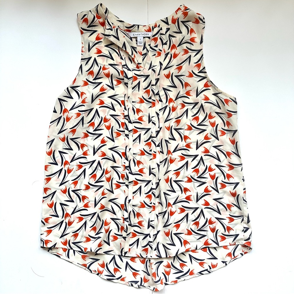 41 HAWTHORN BREEZY ORANGE & WHITE FLORAL BLOUSE SIZE S